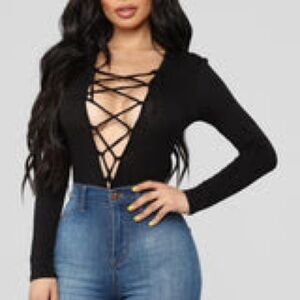 Black Lace-Up Bodysuit